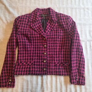 Sportswear Systems Pink Black Houndstooth Tweed Academia Blazr Wool Blend Size 4